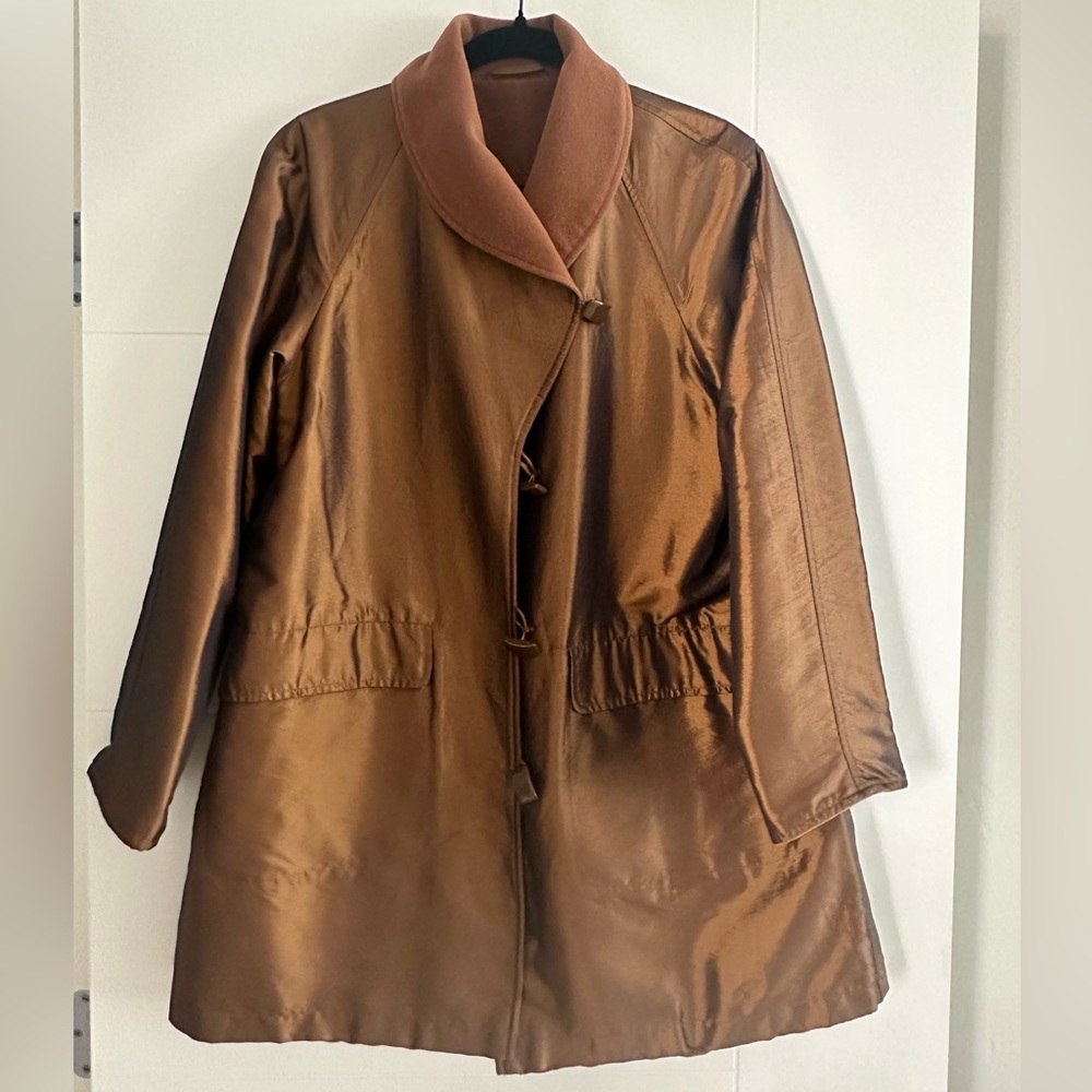 COLDWATER CREEK COPPER REVERSIBLE WOOL SHAWL COLLAR COAT JACKET PS